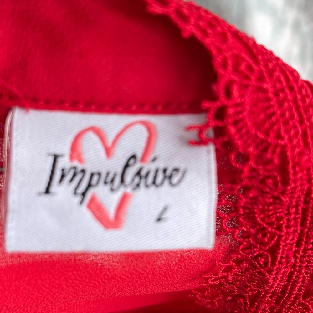 Impulsive Red Sheer Mesh Top/ Blouse Size L - Picture 6 of 8